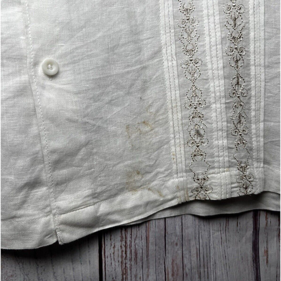 Cubavera Men's XL White Button Up Shirt Short Sleeve Linen Cotton - Picture 7 of 11